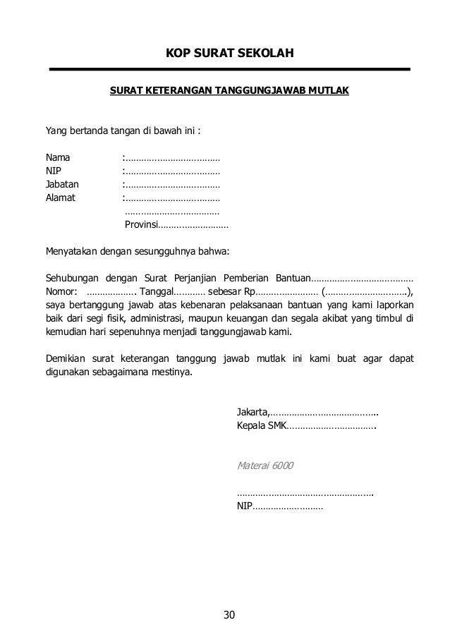 Surat Kesanggupan Membayar Dan Pakta Integritas - CONTOH-SURATKU