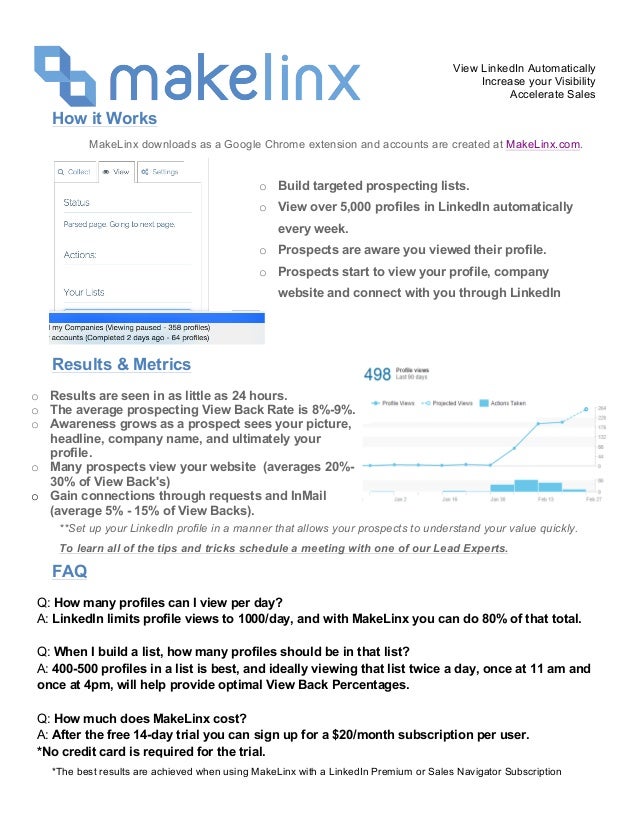 makelinx one pager linkedin premium cost