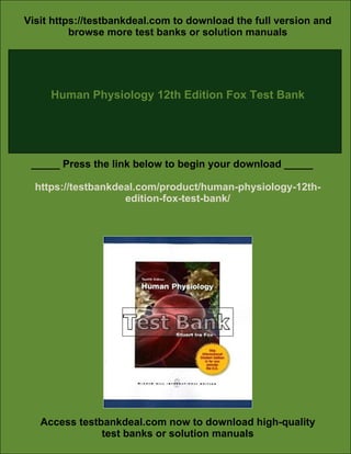 Human Physiology 12th Edition Fox Test Bank | PDF