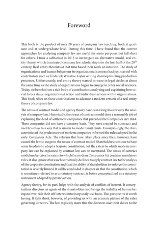 Short Foreword Company Law and Real Entity Theory: Modern Perspectives by Eva Micheler ...
