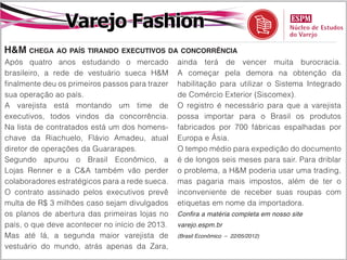 E-Commerce
Brasil responde por 59% do comércio eletrônico da América Latina
Ao crescer 43% entre 2010 e 2011, o            e América Latina mostraram significativo
comércio eletrônico brasileiro chegou a US$    crescimento em vendas no e-commerce nos
25 bilhões de dólares no ano passado --mais    últimos dois anos.
da metade (59,1%) de todas as transações       Entre os fatores, determinantes, estão a
comerciais on-line da América Latina.          maior segurança e confiança no momento
Bastante atrás do país, em segundo lugar       da compra, as plataformas de negociação
ficou o México, com apenas 14,2%. Os           em novos canais (como o comércio em
países caribenhos vêm em seguida, com          redes sociais), as reformas governamentais
6,4%, seguidos de Argentina (6,2%), Chile      que incentivaram a a atividade, além de
(3,5%), Venezuela (3,3%), América Central      um maior uso dos meios de pagamentos
(2,4%), Colômbia (2%) e Peru (1,4%).           eletrônicos (como os cartões de crédito).
O estudo, encomendado pela Visa, mostra        (Mundo do Marketing – 23/05/2012)

que a alta de 43% em apenas um ano fez
do Brasil o primeiro país latino-americano
onde as vendas on-line ultrapassaram 1%
do próprio PIB.
A empresa responsável pelo levantamento,
AméricaEconomia Intelligence, diz que Brasil
 