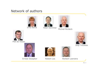 Network of authors
Peter Demmer
Michiel Perdeck
Irma Borst
Piet de Visser
Joop Trouwee
Herbert LeenstraRobert LosErnest Stoepker
No. 2
 