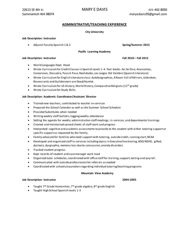 Mary Davis Resume Current Education - Mary Davis Resume Current Education 1 638 