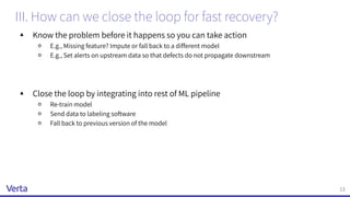 III. How can we close the loop for fast recovery?
▴ Know the problem before it happens so you can take action
￮ E.g., Miss...