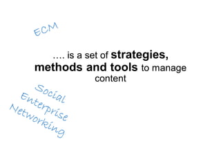 …. is a set of strategies,
methods and tools to manage
content
 