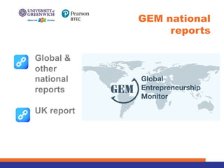 GEM national
reports
Global &
other
national
reports
UK report
 
