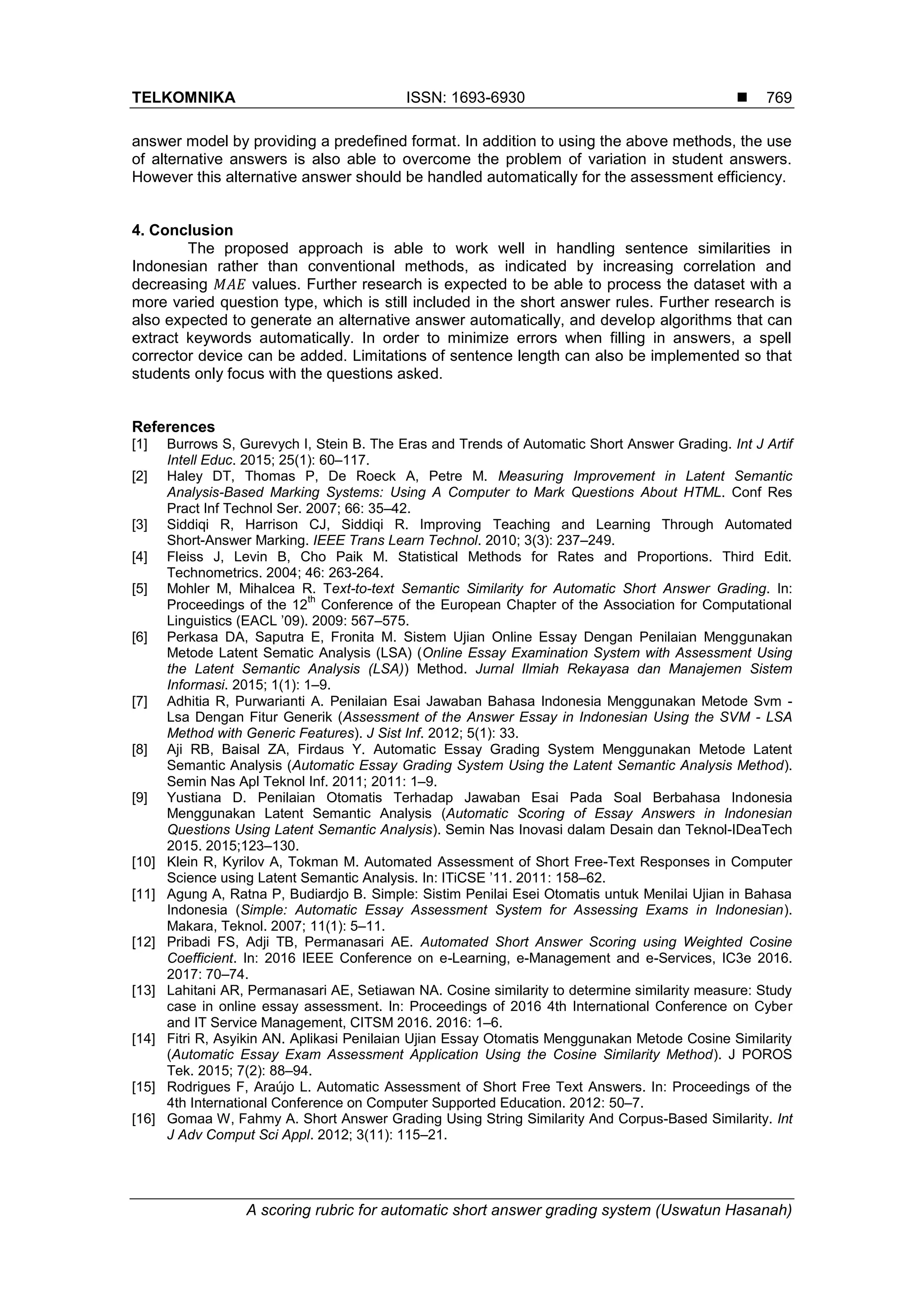 A scoring rubric for automatic short answer grading system | PDF