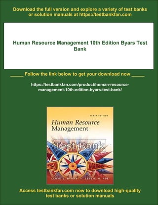 Human Resource Management 10th Edition Byars Test Bank | PDF