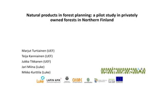Natural products in forest planning: a pilot study in privately
owned forests in Northern Finland
Marjut Turtiainen (UEF)
Teija Kanniainen (UEF)
Jukka Tikkanen (UEF)
Jari Miina (Luke)
Mikko Kurttila (Luke)
 