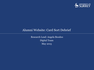 Alumni Website: Card Sort Debrief
Research Lead: Angela Boodoo
Digital Team
May 2015
Tuesday, September 15, 2015 1
 