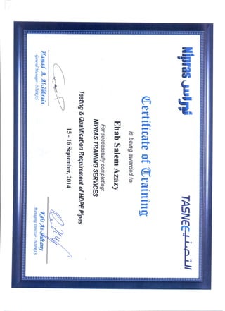 Tasnee training Certificate 2014