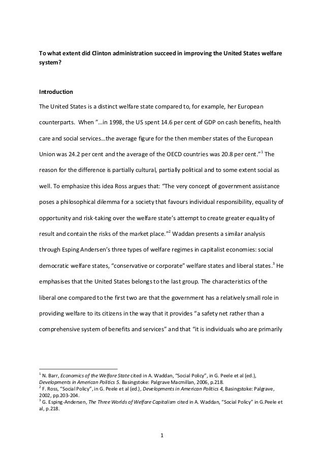 Welfare reform essay
