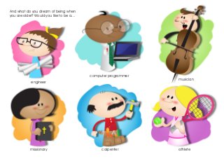 computer programmer
musician
engineer
carpentermissionary athlete
And what do you dream of being when
you are older? Would...