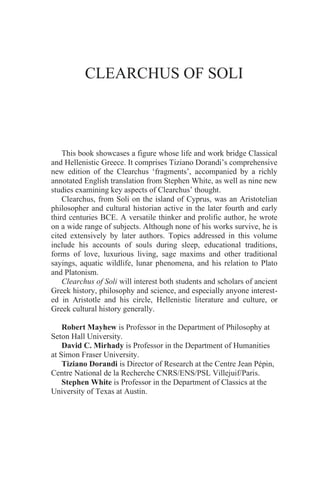 Clearchus Of Soli The Sources Text And Translation Taylor Francis Group ...