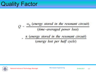 107National Institute of Technology, Warangal 29-08-2017
Microwave Engineering
Quality Factor
 