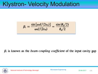 126National Institute of Technology, Warangal 29-08-2017
Microwave Engineering
Klystron- Velocity Modulation
 