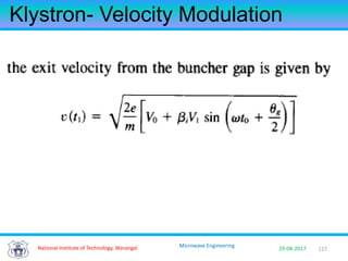 127National Institute of Technology, Warangal 29-08-2017
Microwave Engineering
Klystron- Velocity Modulation
 