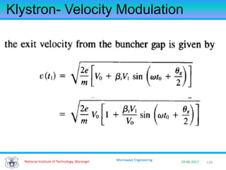 128National Institute of Technology, Warangal 29-08-2017
Microwave Engineering
Klystron- Velocity Modulation
 