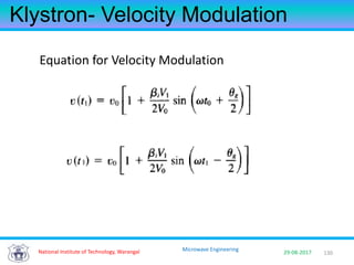 130National Institute of Technology, Warangal 29-08-2017
Microwave Engineering
Klystron- Velocity Modulation
Equation for Velocity Modulation
 