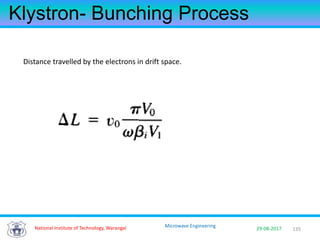 135National Institute of Technology, Warangal 29-08-2017
Microwave Engineering
Klystron- Bunching Process
Distance travelled by the electrons in drift space.
 