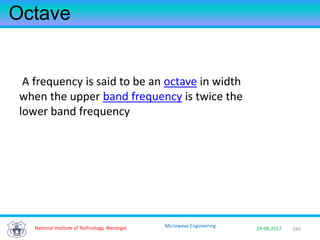 190National Institute of Technology, Warangal 29-08-2017
Microwave Engineering
Octave
A frequency is said to be an octave in width
when the upper band frequency is twice the
lower band frequency
 