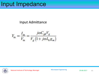 65National Institute of Technology, Warangal 29-08-2017
Microwave Engineering
Input Impedance
Input Admittance
 