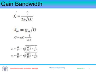 74National Institute of Technology, Warangal 29-08-2017
Microwave Engineering
Gain Bandwidth
 