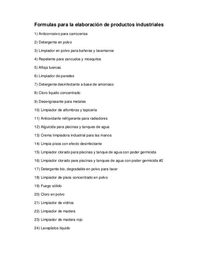 formulas para la elaboracion de