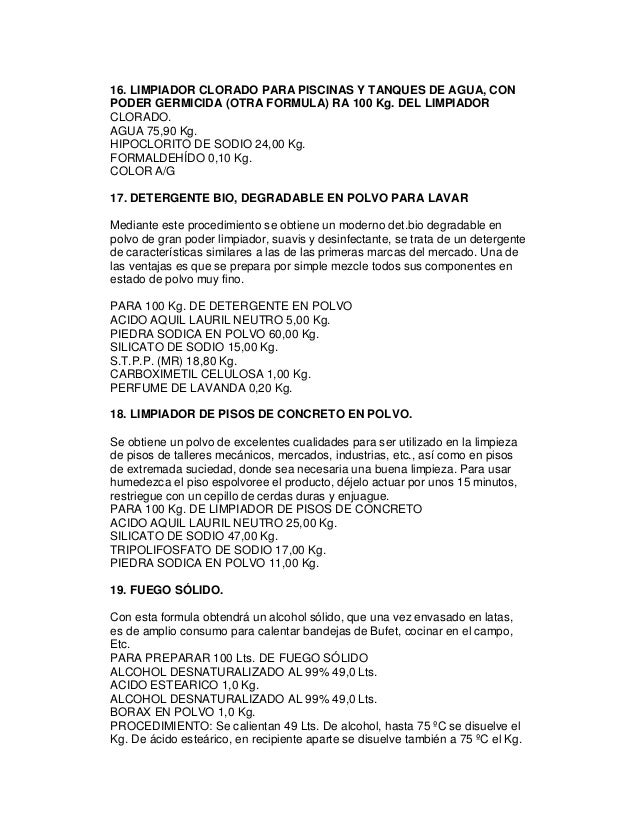 formulas para la elaboracion de