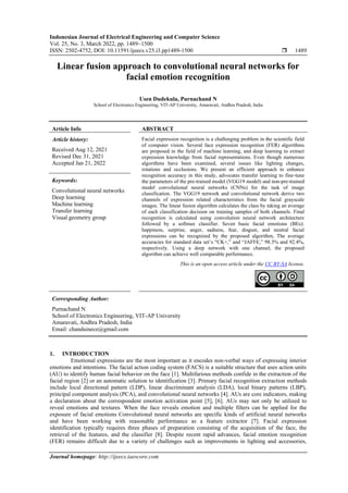 Linear fusion approach to convolutional neural networks for facial ...
