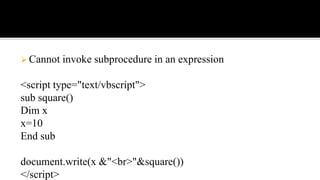 28,29. procedures subprocedure,type checking functions in VBScript | PPT