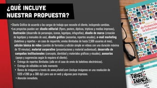 ¿Qué incluye
nuestra propuesta?
•	Diseño Gráfico de acuerdo a las cargas de trabajo que necesite el cliente, incluyendo cambios.
•	Los proyectos pueden ser: diseño editorial (flyers, posters, dípticos, trípticos y medios impresos),
ilustración (desarrollo de personajes, íconos, logotipos, infografías), diseño de marca (creación
de logotipos y manuales de uso), diseño gráfico (asesorías, reportes anuales), e-mail marketing
(boletines y reportes – en caso de requerirlo; envíos ilimitados de hasta 2,500 usuarios al mes),
edición básica de video (cambio de formatos y edición simple en videos con una duración máxima
de 10 minutos), material corporativo (presentaciones y material audiovisual), desarrollo de
campañas institucionales (concepto, identidad y materiales gráficos y visuales), asesorías
(apoyo y sugerencias según lo requiera el cliente).
•	 Entrega de reportes ilimitados (sólo en el caso de envío de boletines electrónicos).
•	 Entrega de editables en todo momento
•	 Banco de imágenes a través de www.pholotl.com (incluye imágenes en una resolución de
1920 x1280 px a 300 dpi) para uso en web y algunos para impresos.
•	Atención inmediata.
 