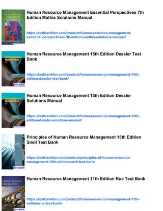 Human Resource Management 15th Edition Mathis Test Bank | PDF