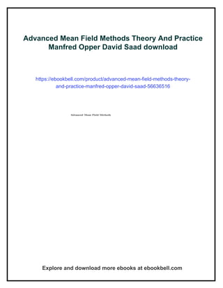 Advanced Mean Field Methods Theory And Practice Manfred Opper David ...