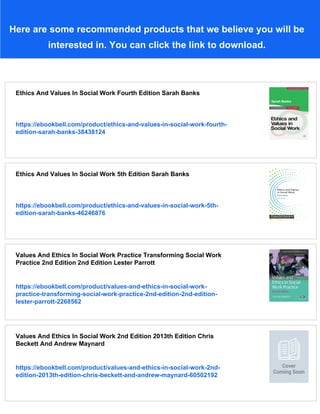 Ethics And Values In Social Work Sarah Banks | PDF