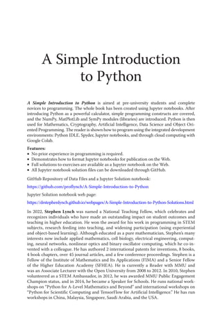 A Simple Introduction To Python Stephen Lynch | PDF