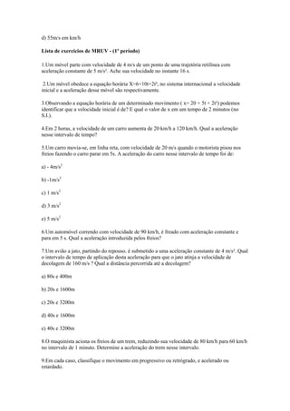 28358 lista de exercícios de mru e mruv | PDF