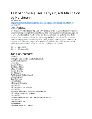 Test bank for Big Java: Early Objects 6th Edition by Horstmann | PDF