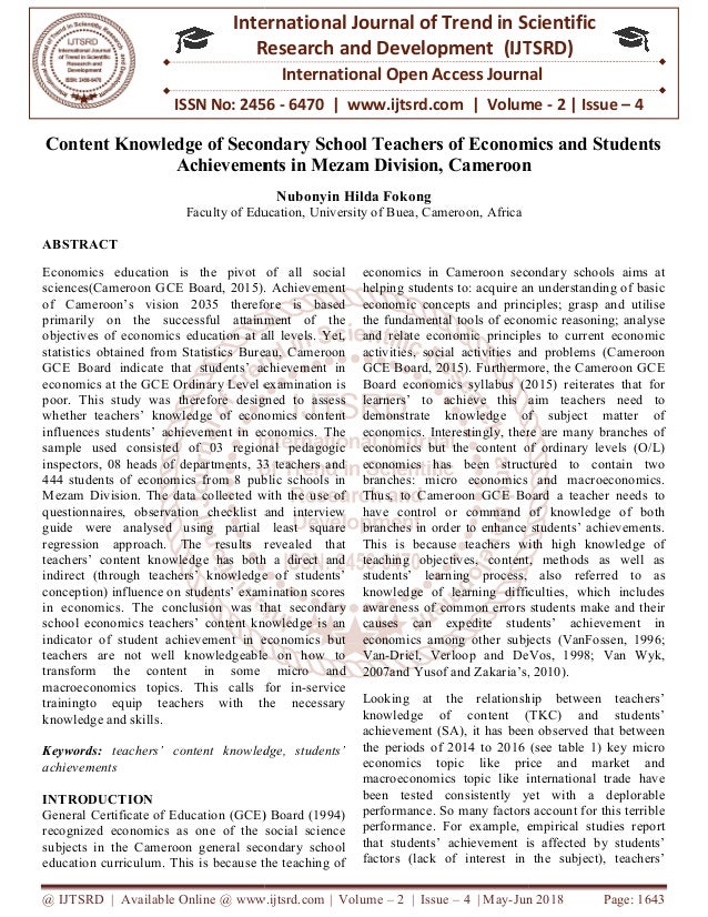 Content Knowledge Of Secondary School Teachers Of Economics