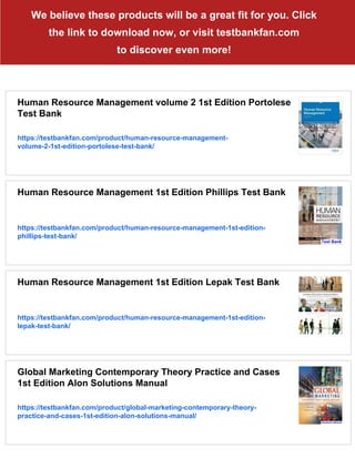 Human Resource Management volume 1 1st Edition Portolese Test Bank | PDF