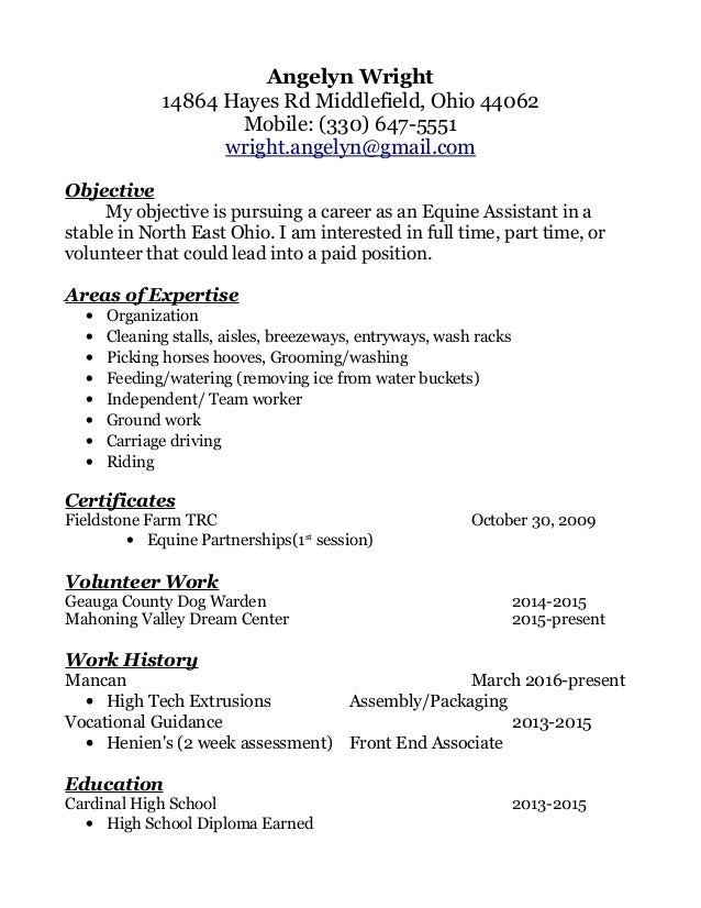 Angelyn Wright Equine Resume