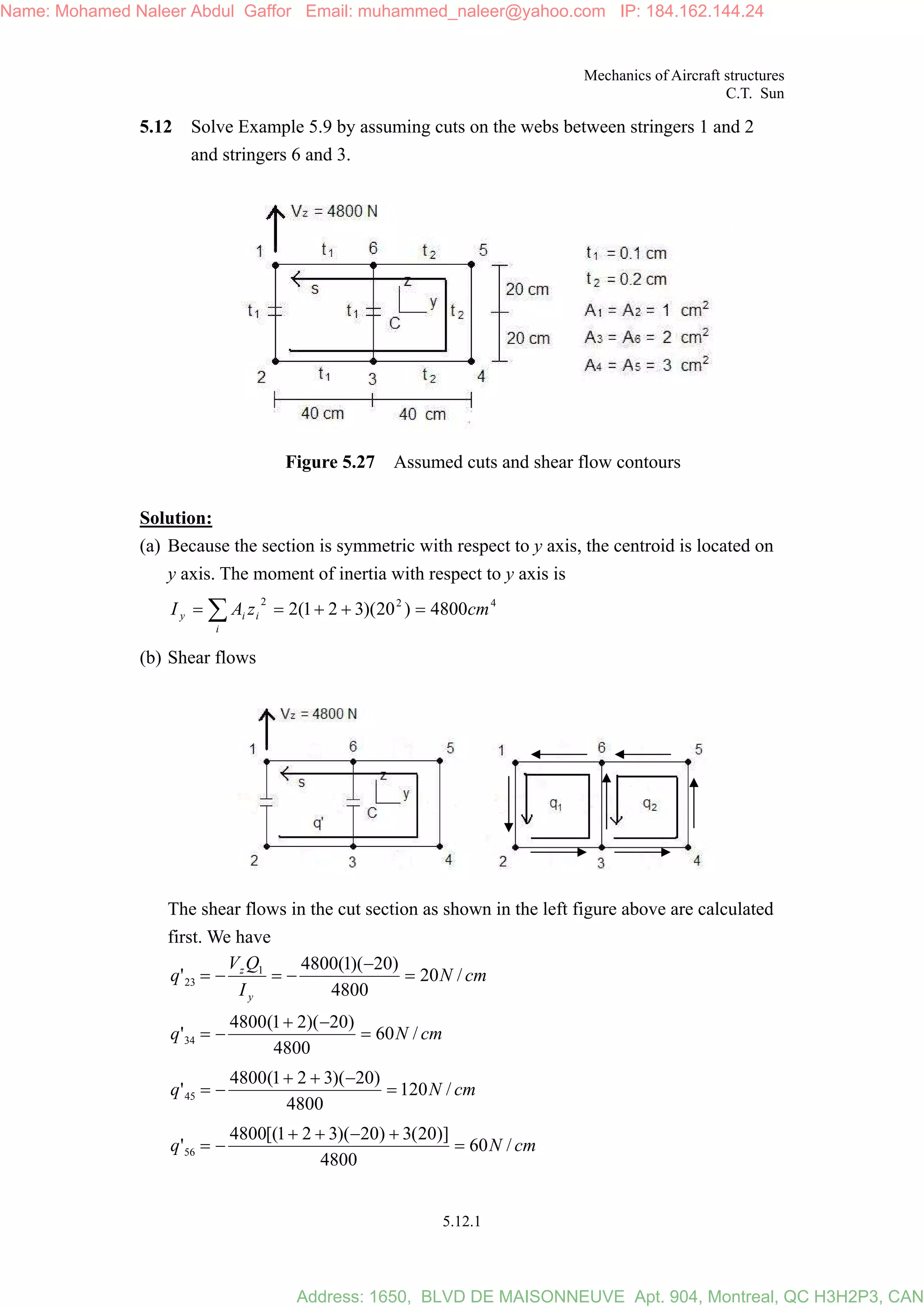 Mechanics of Aircraft Structures solution manual C.T. Sun 2nd ed | PDF