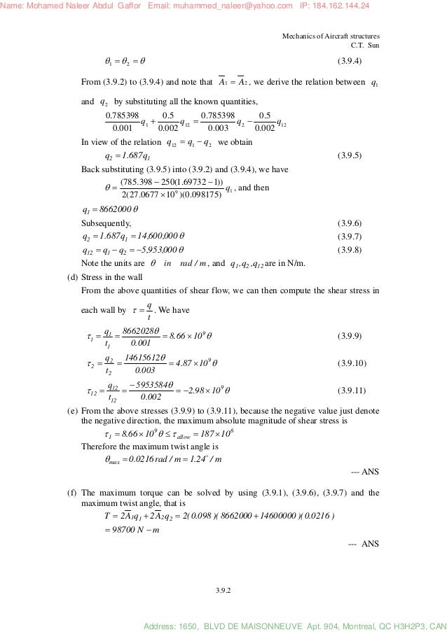 mechanics of aircraft structures solution manual c.t.sun Aircraft structures d. J. Peery.