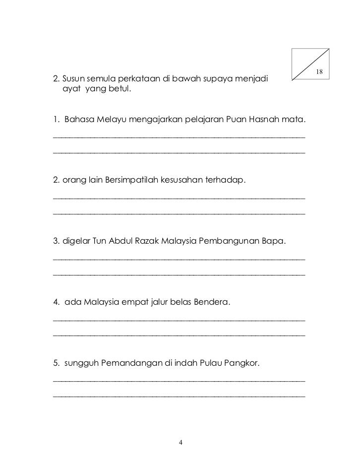 Soalan Bina Ayat Bahasa Melayu Tahun 5 Selangor E