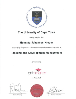 UCT Training & development Sertificaat