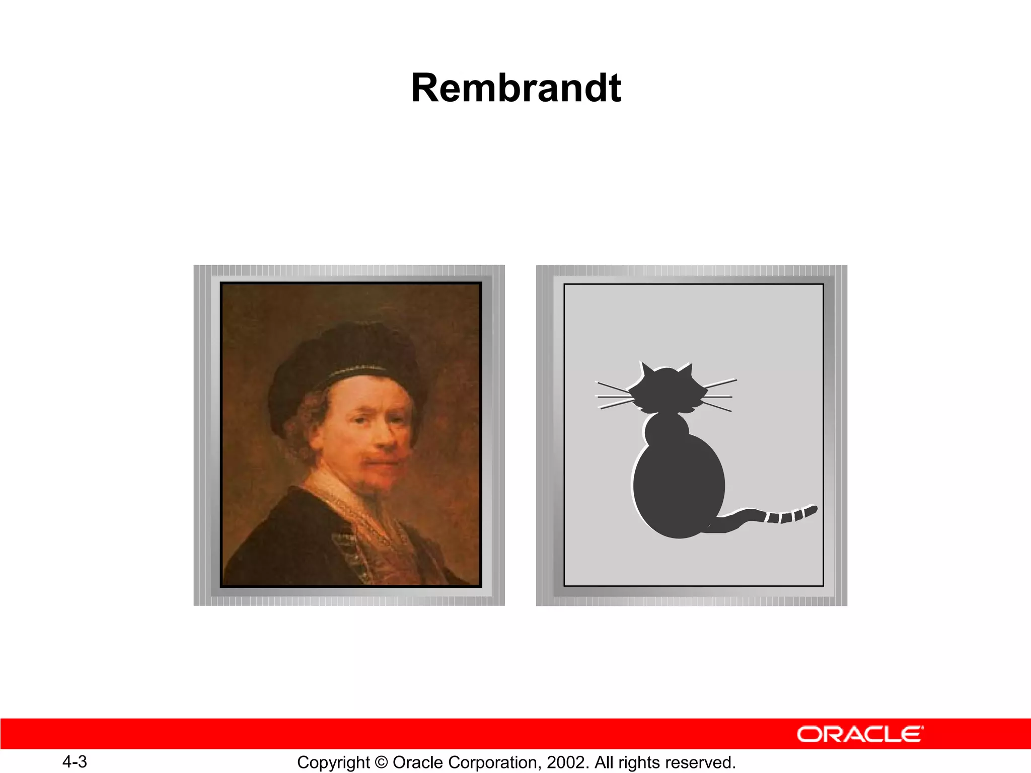 Rembrandt




4-3   Copyright © Oracle Corporation, 2002. All rights reserved.
 