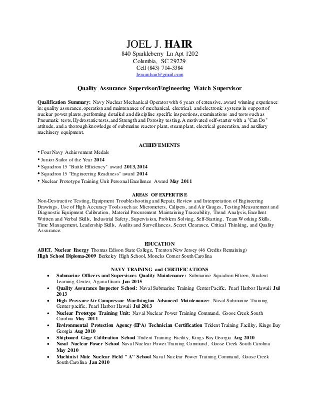 resume for quality inspector