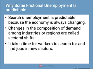 © 2007 Thomson South-Western
Why Some Frictional Unemployment Is
predictable
•
•
•
Search unemployment is predictable
beca...