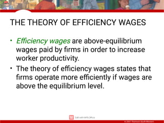 © 2007 Thomson South-Western
THE THEORY OF EFFICIENCY WAGES
•
•
Eﬃciency wages are above-equilibrium
wages paid by ﬁrms in...