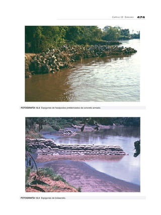 CAPÍTULO 12. ESPIGONES 474
FOTOGRAFÍA 12.4 Espigones de bolsacreto.
FOTOGRAFÍA 12.3 Espigones de hexápodos prefabricados de concreto armado.
 